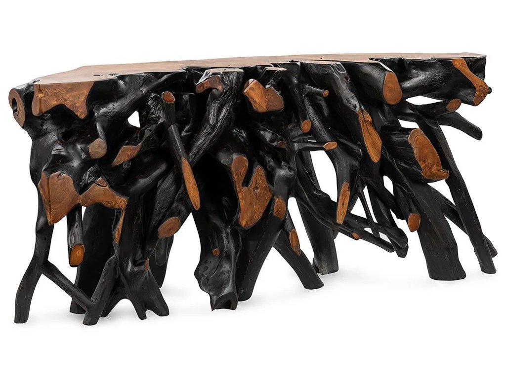 Cypress Teak Root Console Table 70- 71" - Black-Brown - main image