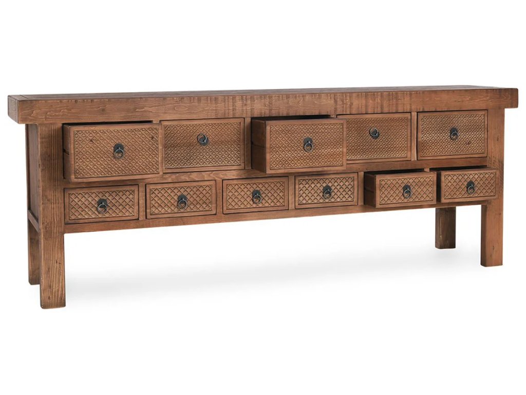 Lahey Solid Wood 11Dwr Rectangle Console Table - Mission Brown - image 1