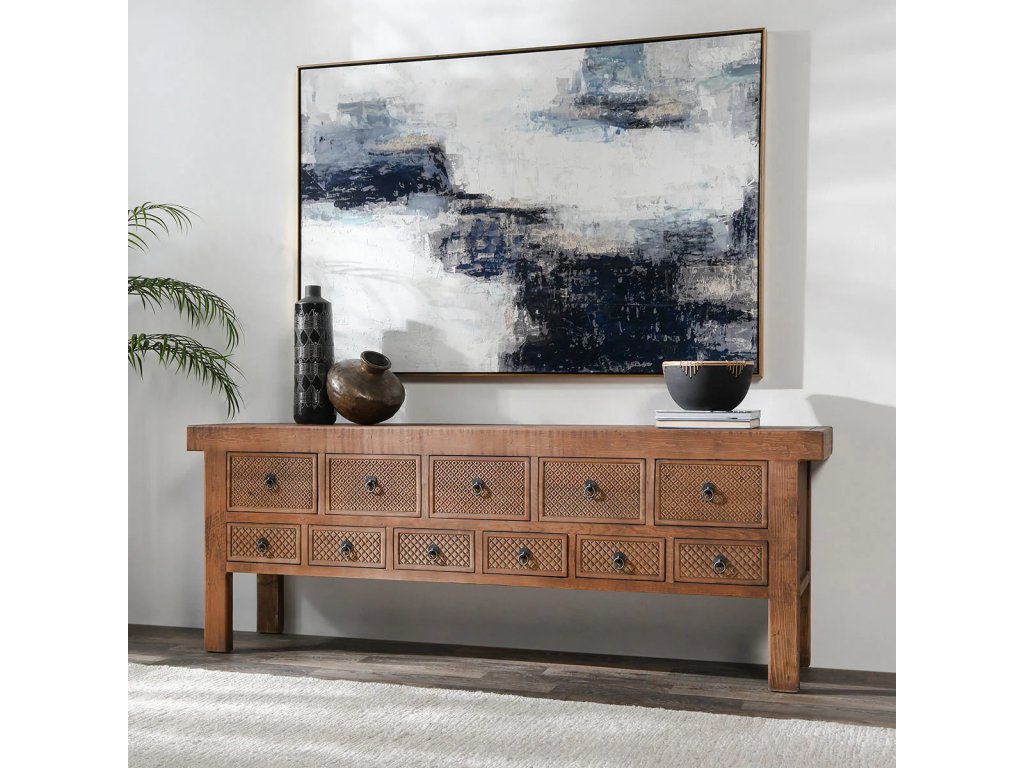 Lahey Solid Wood 11Dwr Rectangle Console Table - Mission Brown - image 8