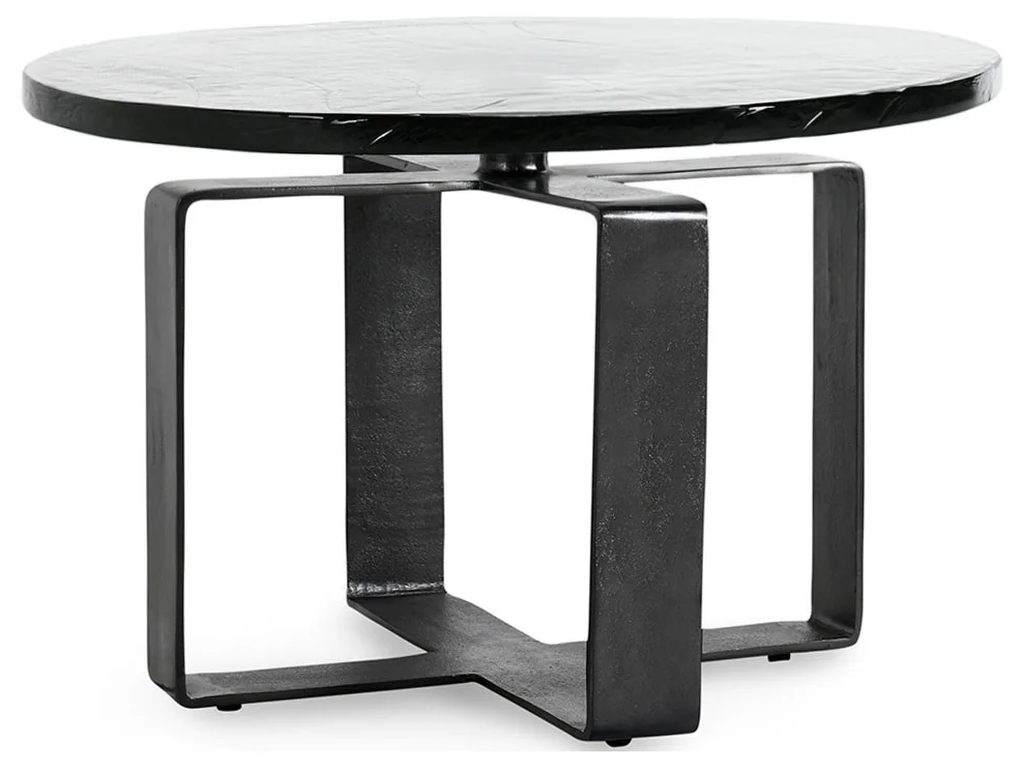 Keith Glass/Iron Round Coffee Table - Dark Antique - main image