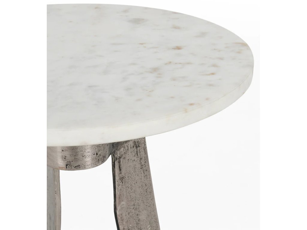 Leyton Marble Aluminum Round Accent Table - White - image 2