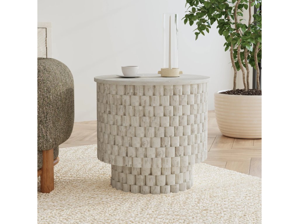 Norwood Solid Wood Round End Table - Coastal White - image 2