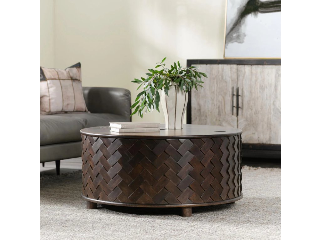 Shira Solid Wood Round Storage Coffee Table - Kona Brown - image 4