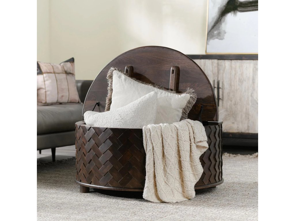 Shira Solid Wood Round Storage Coffee Table - Kona Brown - image 5