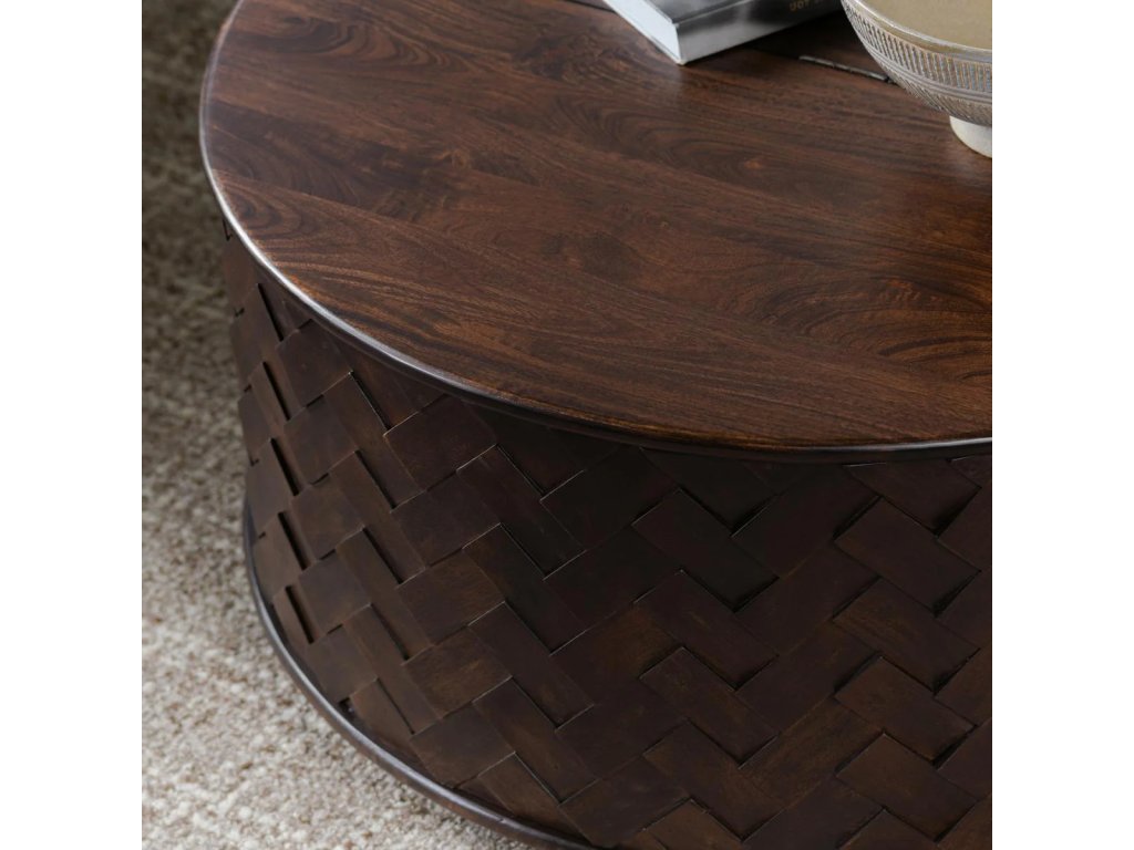Shira Solid Wood Round Storage Coffee Table - Kona Brown - image 6