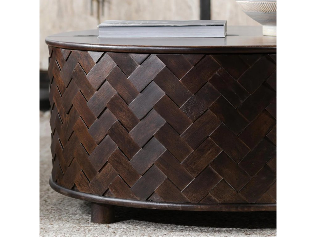 Shira Solid Wood Round Storage Coffee Table - Kona Brown - image 7