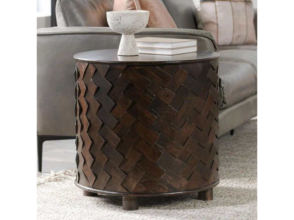 Shira Solid Wood Round End Table - Kona Brown - image 3