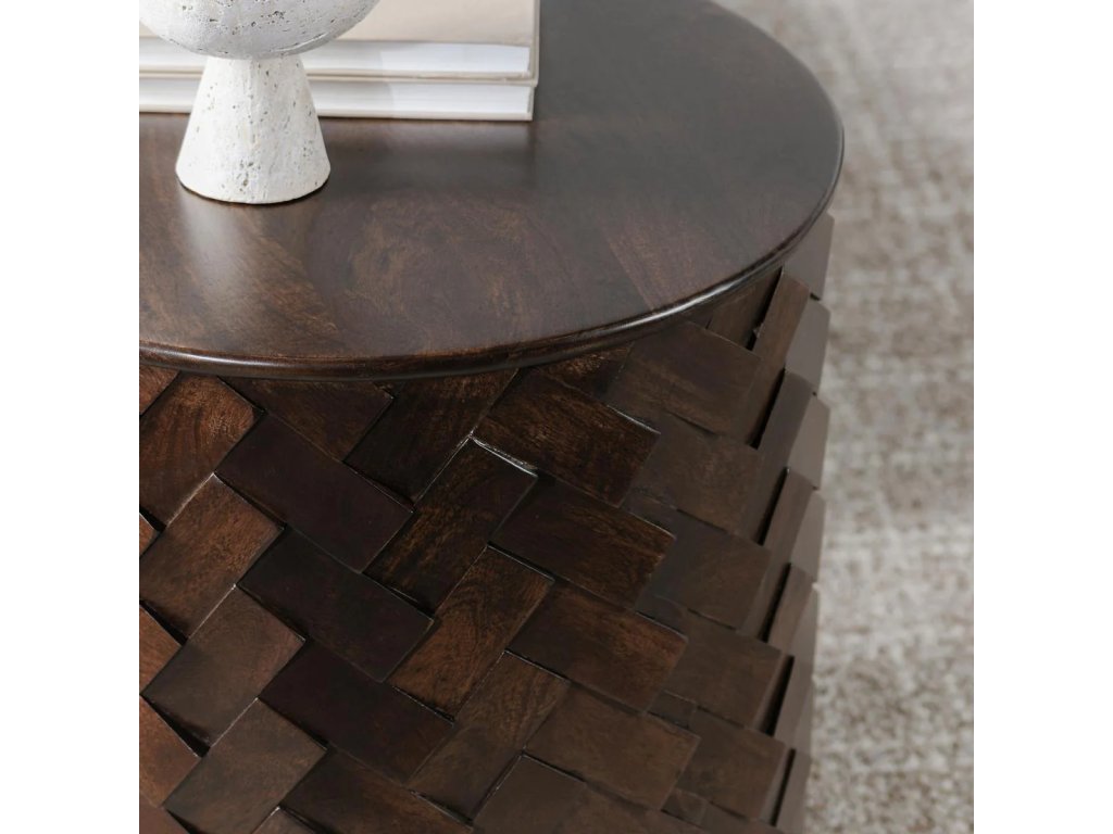 Shira Solid Wood Round End Table - Kona Brown - image 4