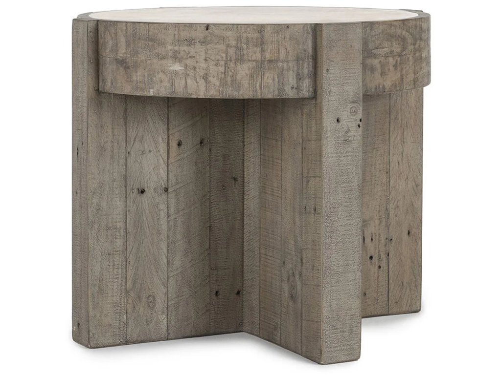 Sonoma Solid Wood Round End Table - Antique White/Distressed Gray - main image