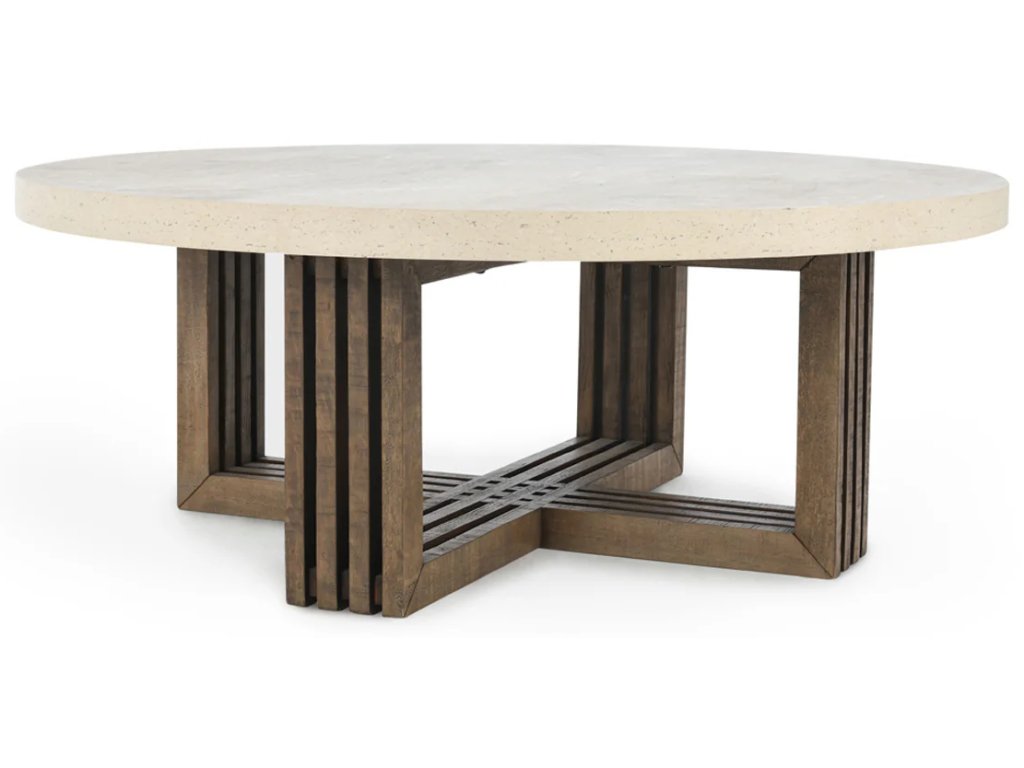 Aspen Solid Wood Round Coffee Table - Antique White/Distressed Brown - main image