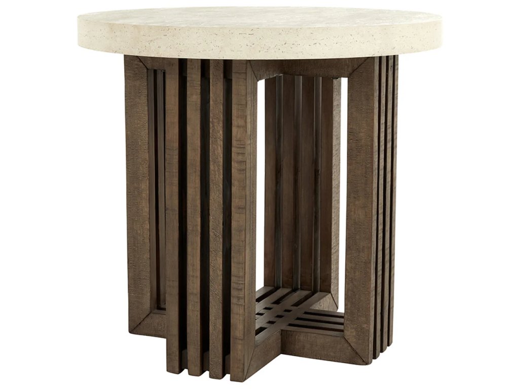 Aspen Solid Wood Round End Table - Antique White/Distressed Brown - main image