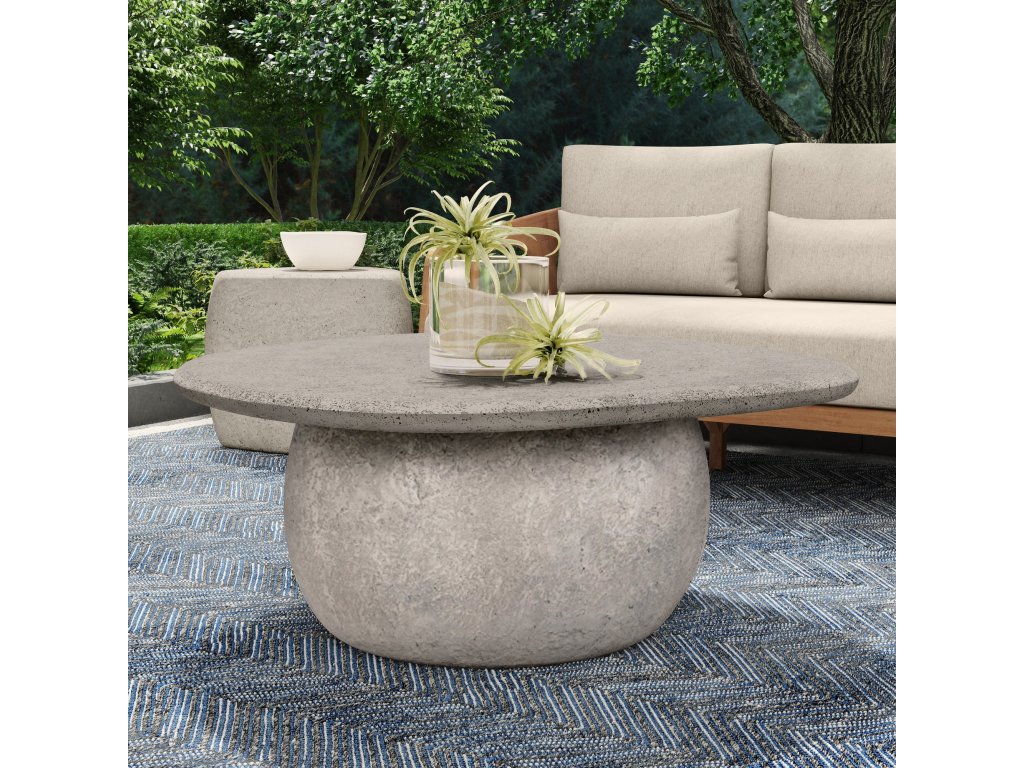 Britney Outdoor Round Coffee Table - Light Gray - image 6