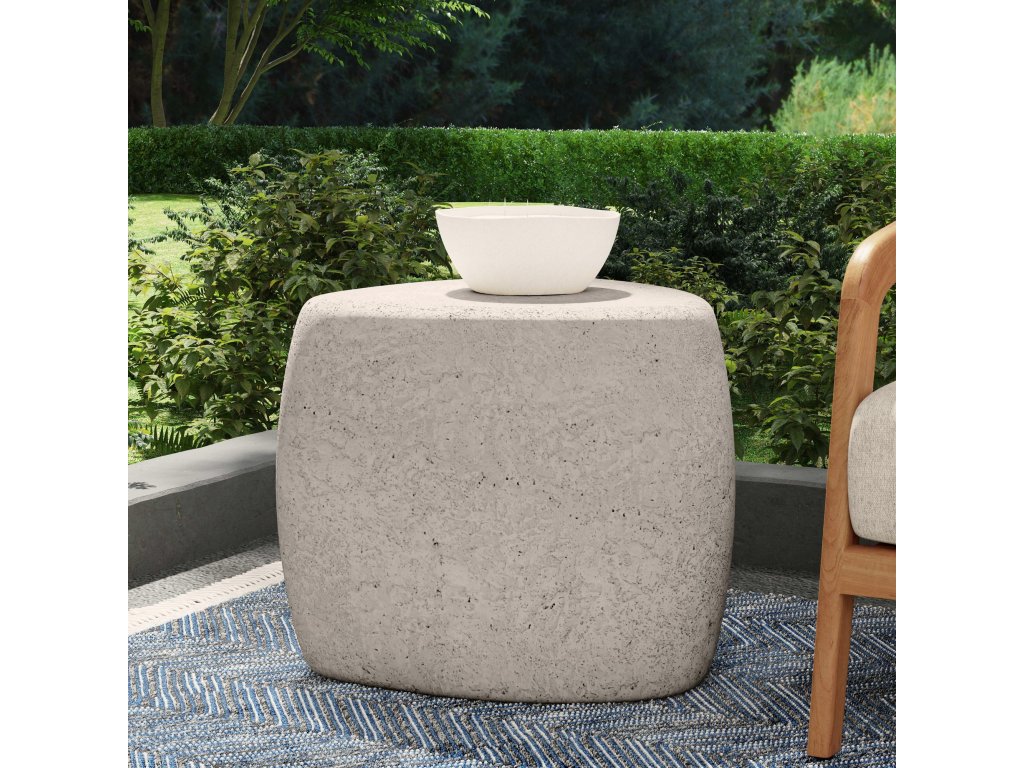 Britney Outdoor Round End Table - Light Gray - image 3