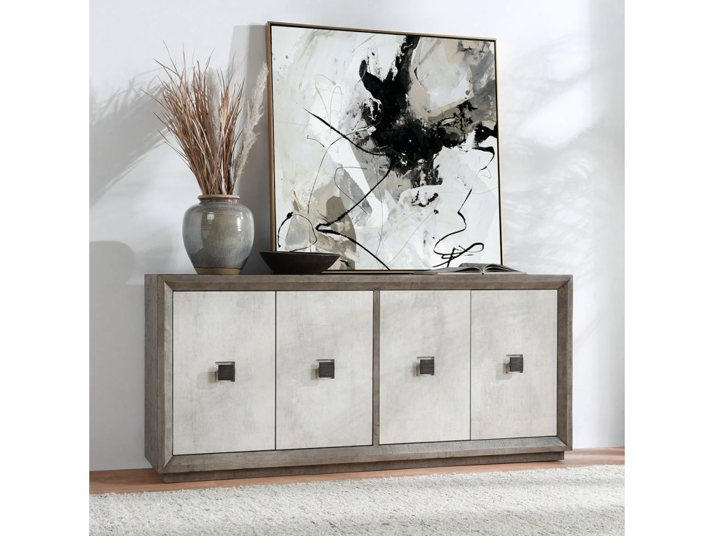 Denver Solid Wood 4Dr Cabinet - Distressed Gray/Antique White - image 4