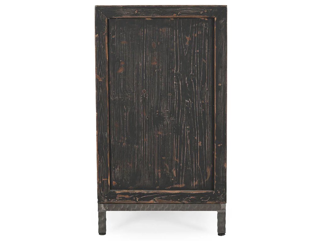 Lisbon Solid Wood 4Dr Cabinet - Weathered Black-Travertine - main image