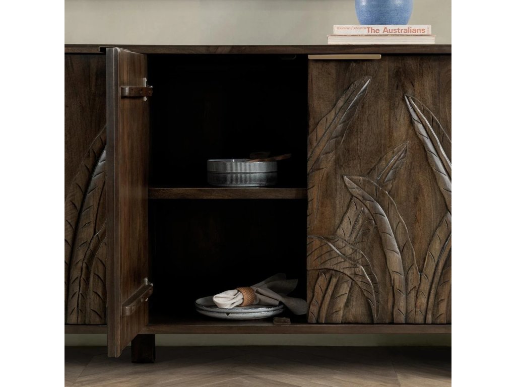 Ledro Solid Wood 4Dr Cabinet - Dark Brown - image 5