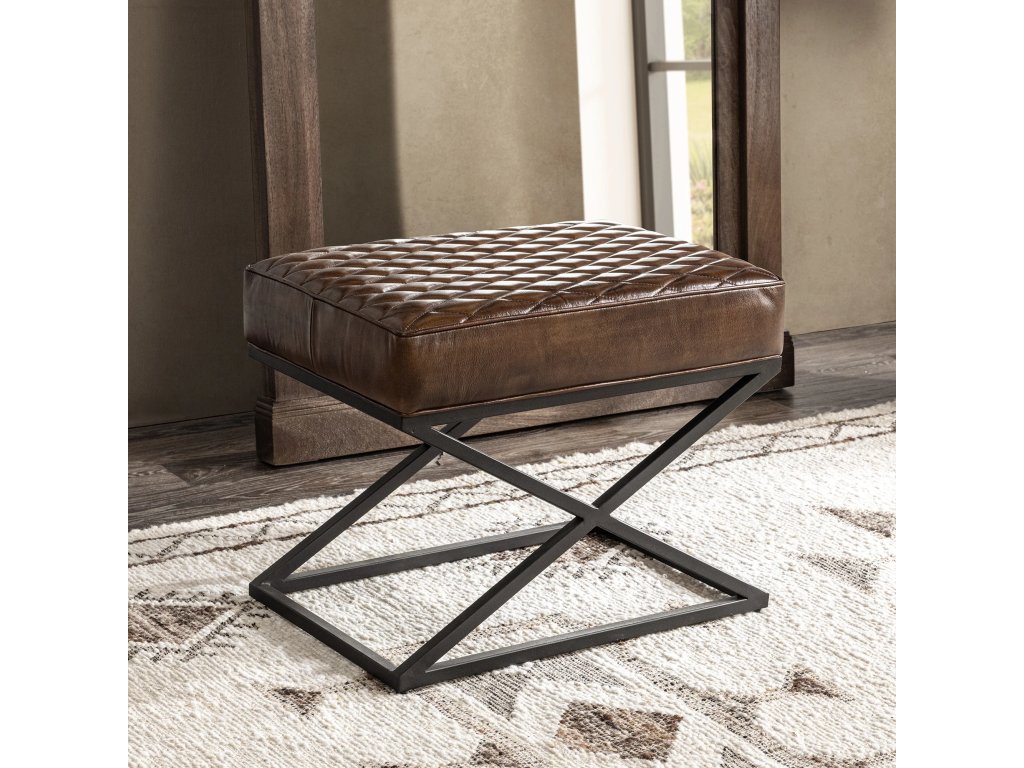 Bruno Leather Rectangle Stool - Rustic Brown - image 4