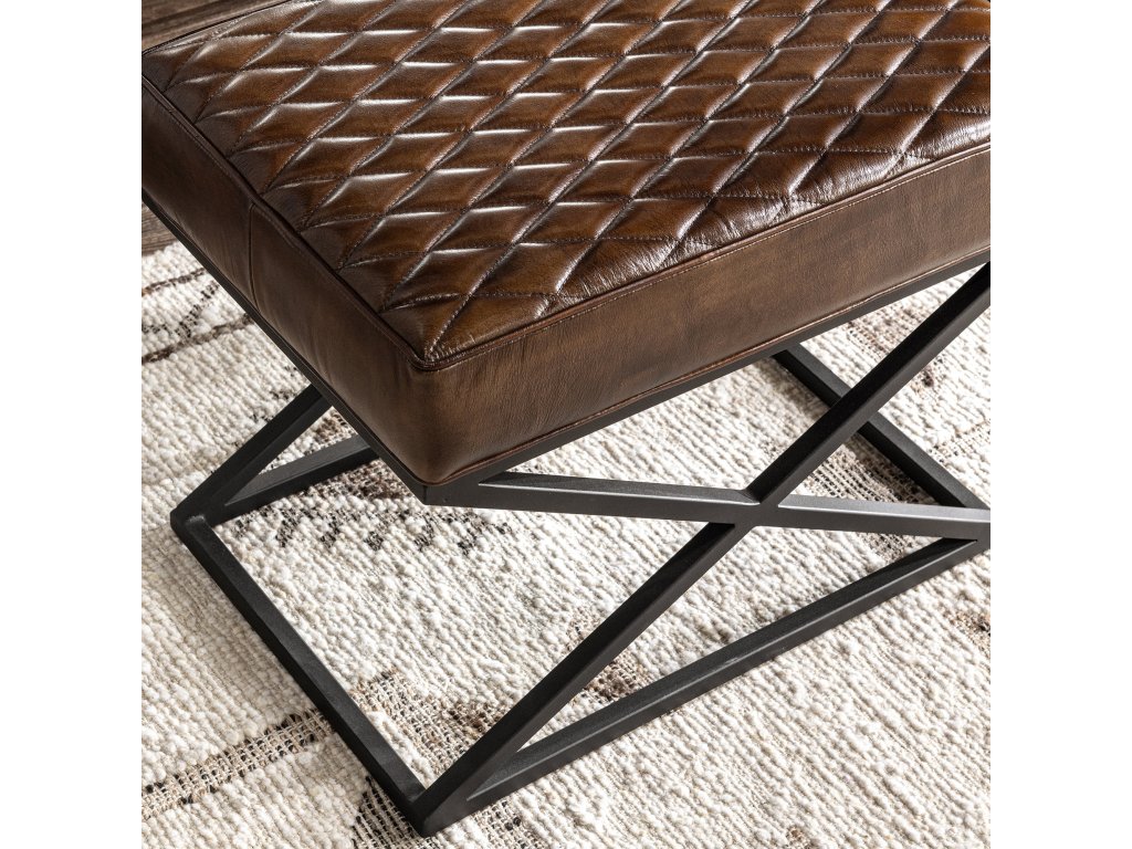 Bruno Leather Rectangle Stool - Rustic Brown - image 5