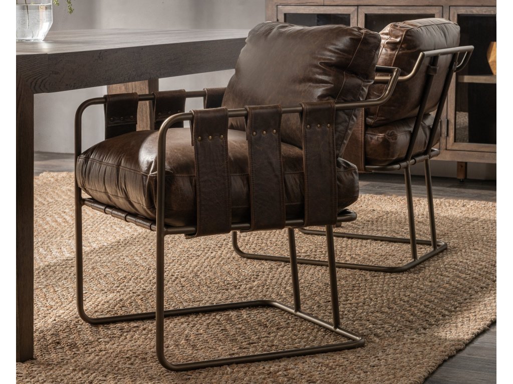 Strapling Leather Dining Chair - Cocoa Brown - image 5