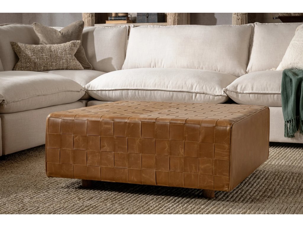 Aristo Leather Square Ottoman - Autum Maple - image 5