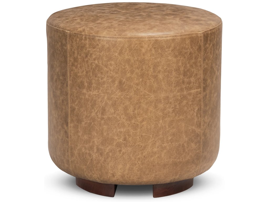 Millo Leather Round Ottoman - Sedona Brown - main image