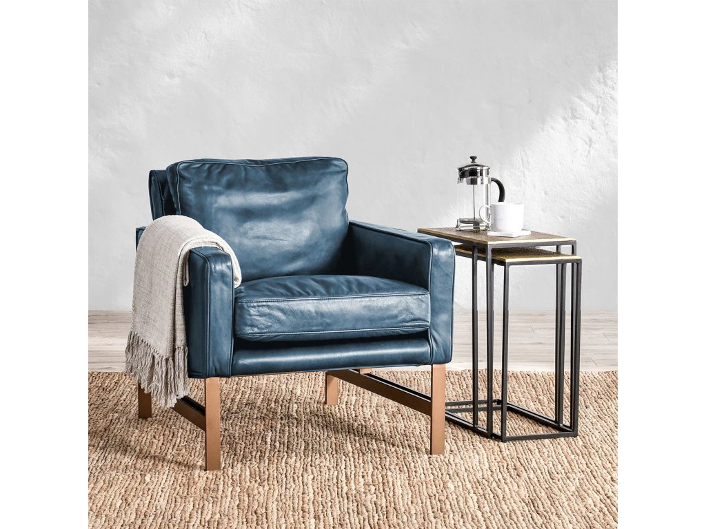 Chazzie Leather Club Chair - Ocean Blue - image 2