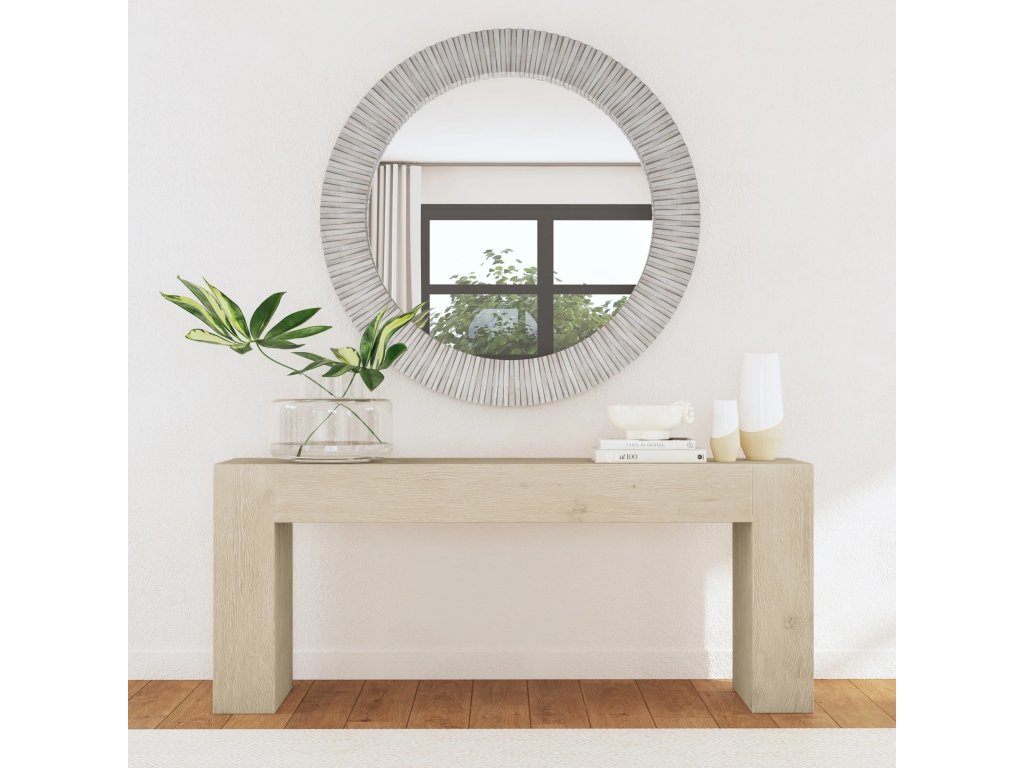 Myrtle Solid Wood Round Mirror - Gray Wash - image 4