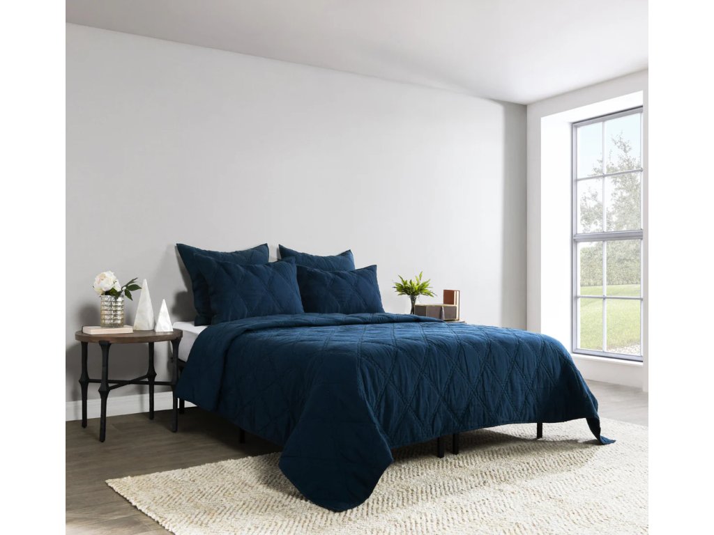 Caleb Hand Stitched Quilt - Midnight Blue - main image