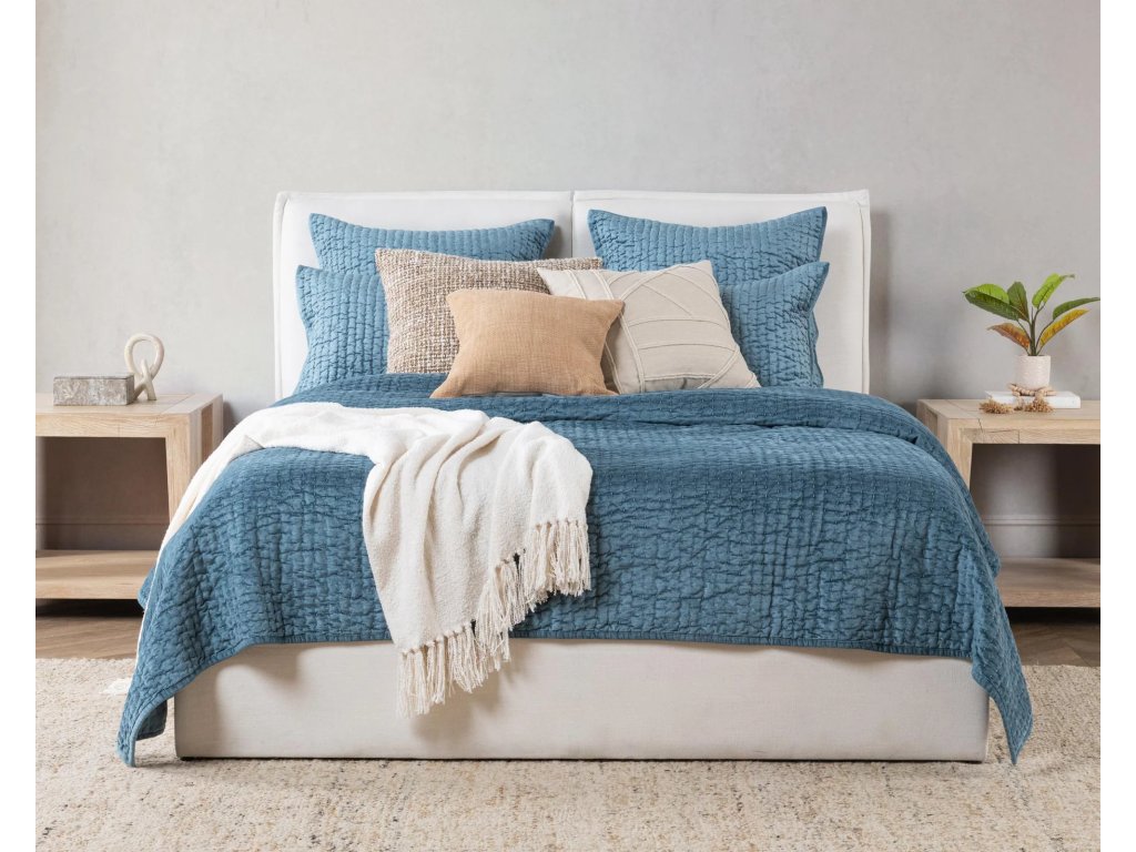 Bari Velvet Quilt Collection - Stone Blue - main image