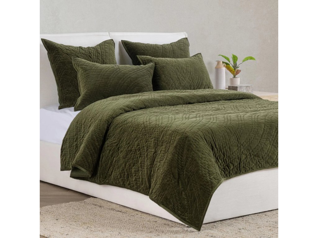 Elms Velvet Quilt Collection - Loden Green - main image