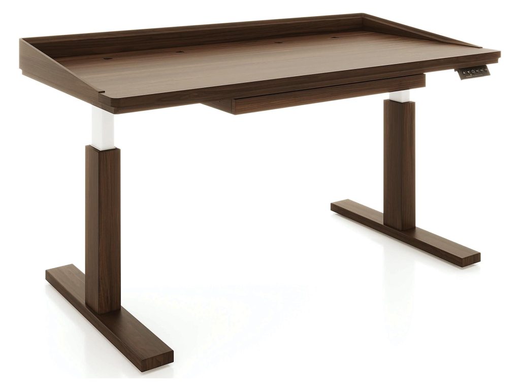 Copeland Furniture Odin 30″ x 60″ Sit-Stand Desk with Pencil Drawer and Wood Legs, alternate view 2