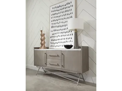 Coral Marble Top Rectangular Sideboard in Antique Grey