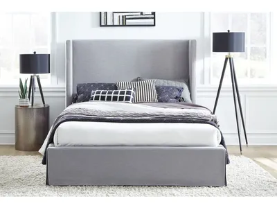Cresta Upholstered Skirted Panel Bed in Fog