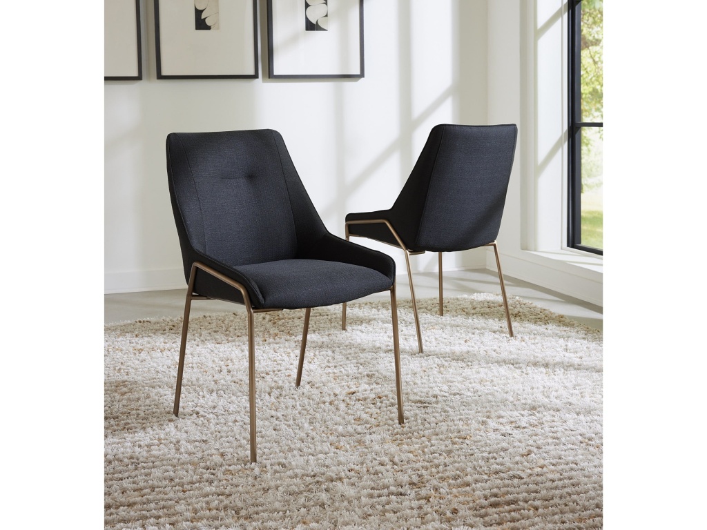 Cyrus Upholstered Dining Chair in Coal Fabric and Brushed Bronze Metal - image 1