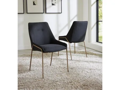 Cyrus Upholstered Dining Chair in Coal Fabric and Brushed Bronze Metal