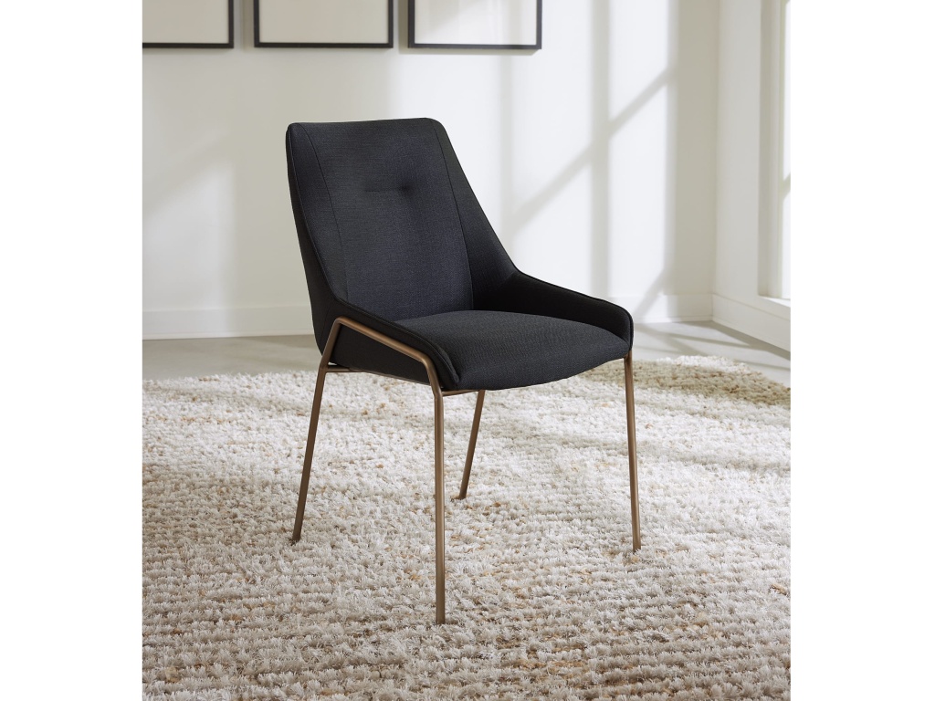 Cyrus Upholstered Dining Chair in Coal Fabric and Brushed Bronze Metal - main image
