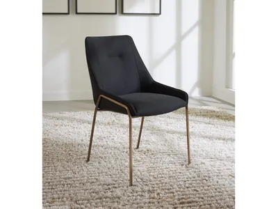 Cyrus Upholstered Dining Chair in Coal Fabric and Brushed Bronze Metal