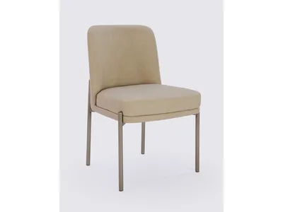 Dion Upholstered Dining Chair in Camel Synthetic Leather and Brushed Nickel Metal