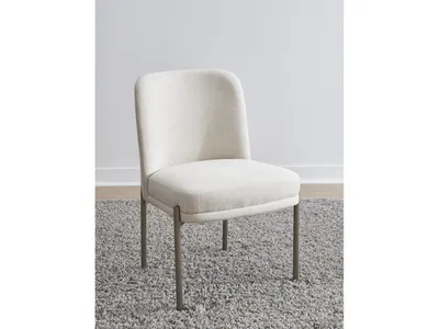 Dion Upholstered Dining Chair in Natural Light Linen and Brushed Nickel Metal