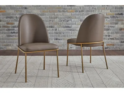 Doheny Leather Upholstered Metal Leg Dining Chair in Boots and Brass