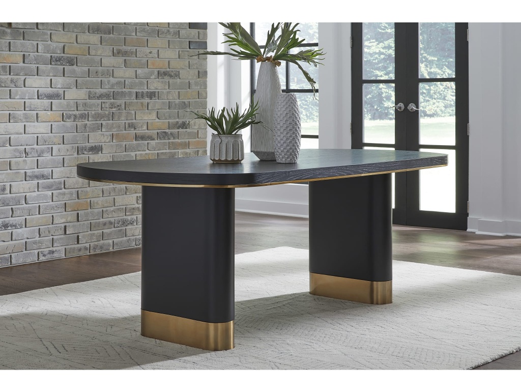 Doheny Wood and Metal Oval Dining Table in Black and Brass - main image