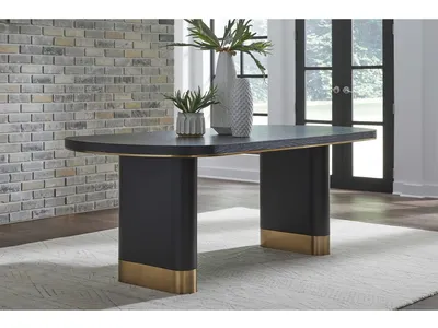 Doheny Wood and Metal Oval Dining Table in Black and Brass