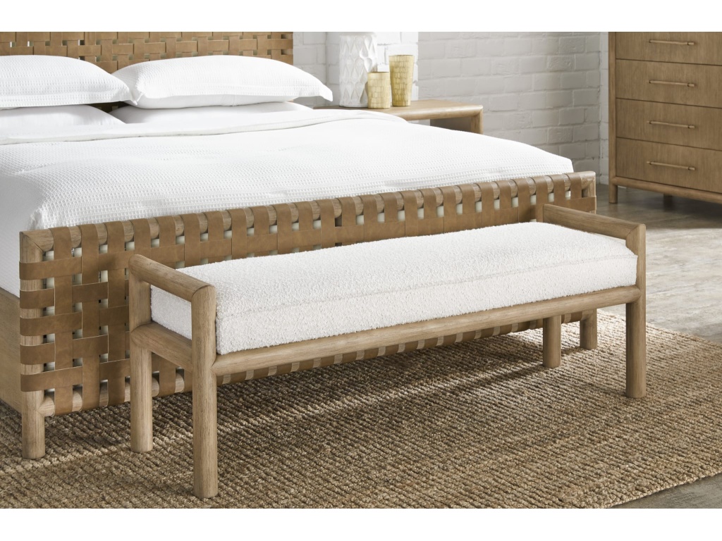Dorsey Boucle Upholstered Wooden Bench in Granola and Ricotta - main image