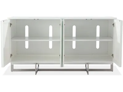 Eliza Cracked Glass Sideboard in Brushed Stainless in White and Brushed Stainless Steel