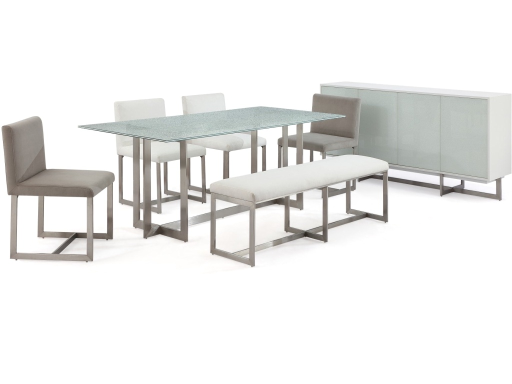 Eliza Cracked Glass Sideboard in Brushed Stainless in White and Brushed Stainless Steel - image 6