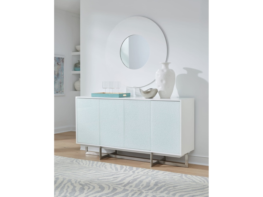 Eliza Cracked Glass Sideboard in Brushed Stainless in White and Brushed Stainless Steel - main image
