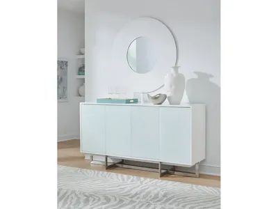 Eliza Cracked Glass Sideboard in Brushed Stainless in White and Brushed Stainless Steel