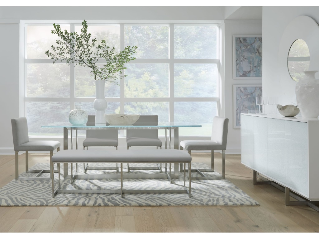 Eliza Upholstered Dining Bench in Dove and Brushed Stainless Steel - image 2