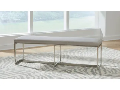 Eliza Upholstered Dining Bench in Dove and Brushed Stainless Steel