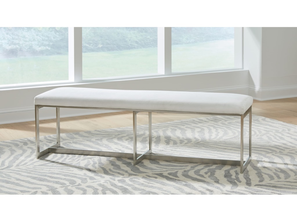 Eliza Upholstered Dining Bench in Pearl and Brushed Stainless Steel - main image